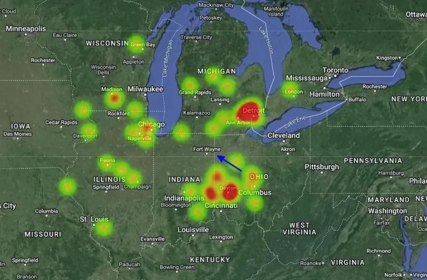 bright meteor over great lakes region may 4 2024 heatmap
