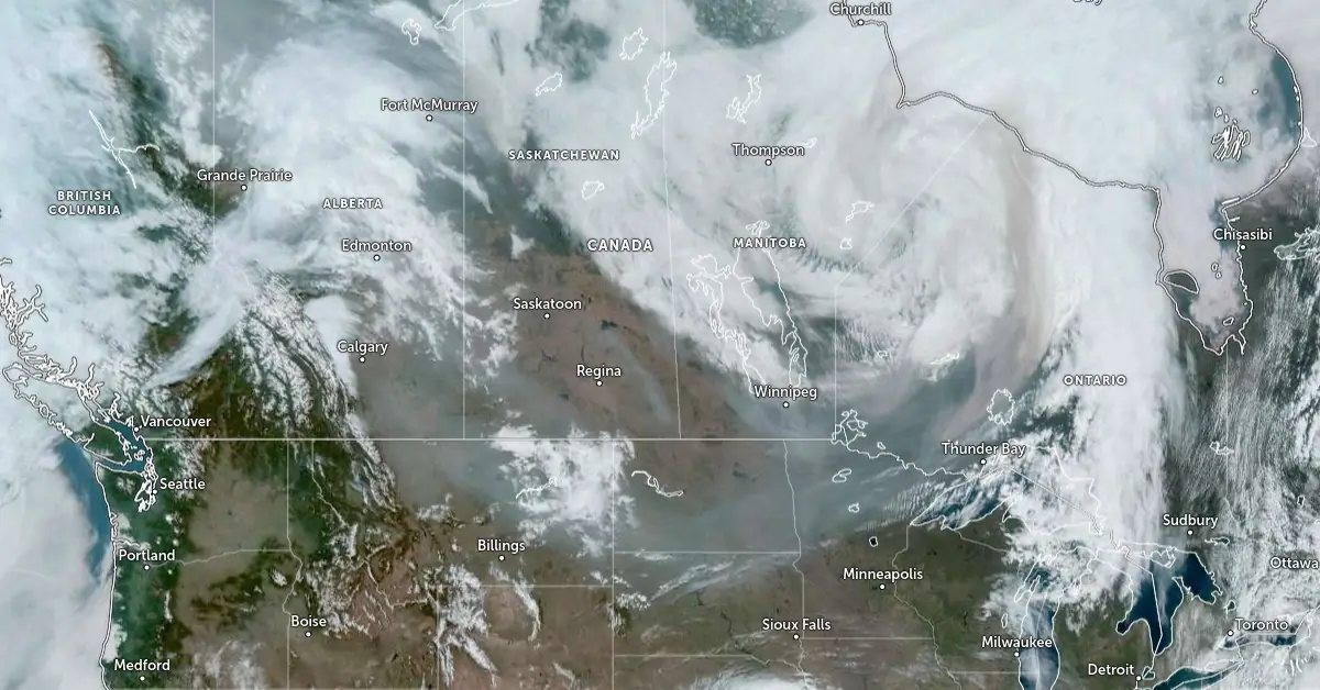 canadian wildfires smoke noaa goes east 1550z on may 12 2024