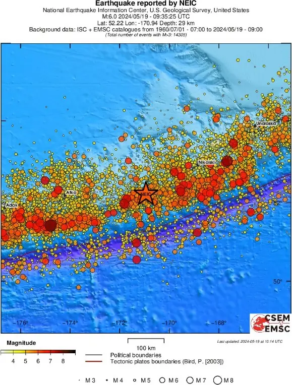 fox islands alaska m6.0 earthquake may 19 2024 regional seismicity