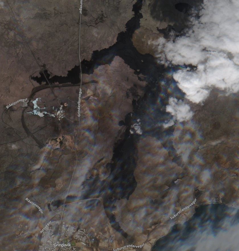 satellite image of lava field in reykjanes peninsula iceland on may 1 2023 NC zoom