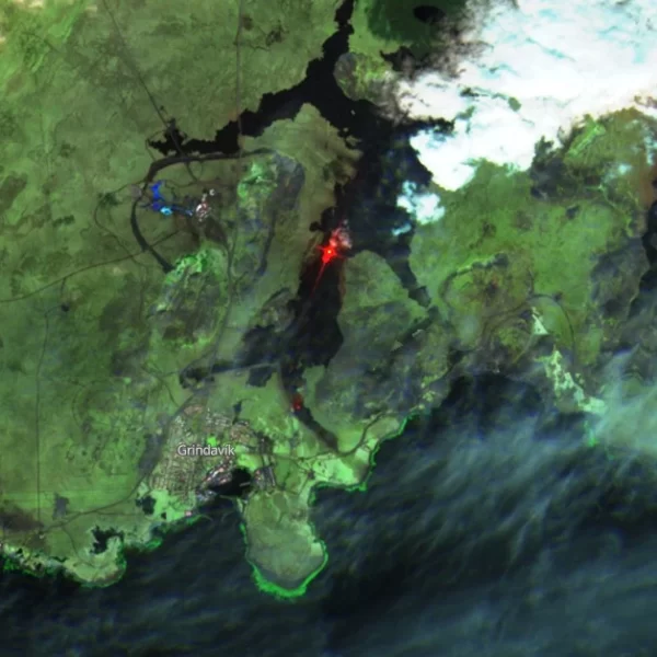 satellite image of lava field in reykjanes peninsula iceland on may 1 2023 SWIR