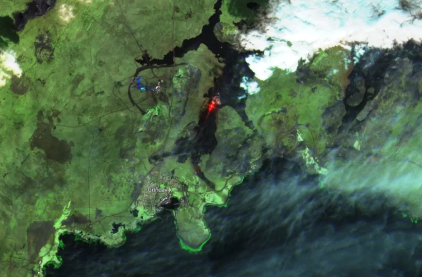 satellite image of lava field in reykjanes peninsula iceland on may 1 2023 SWIR