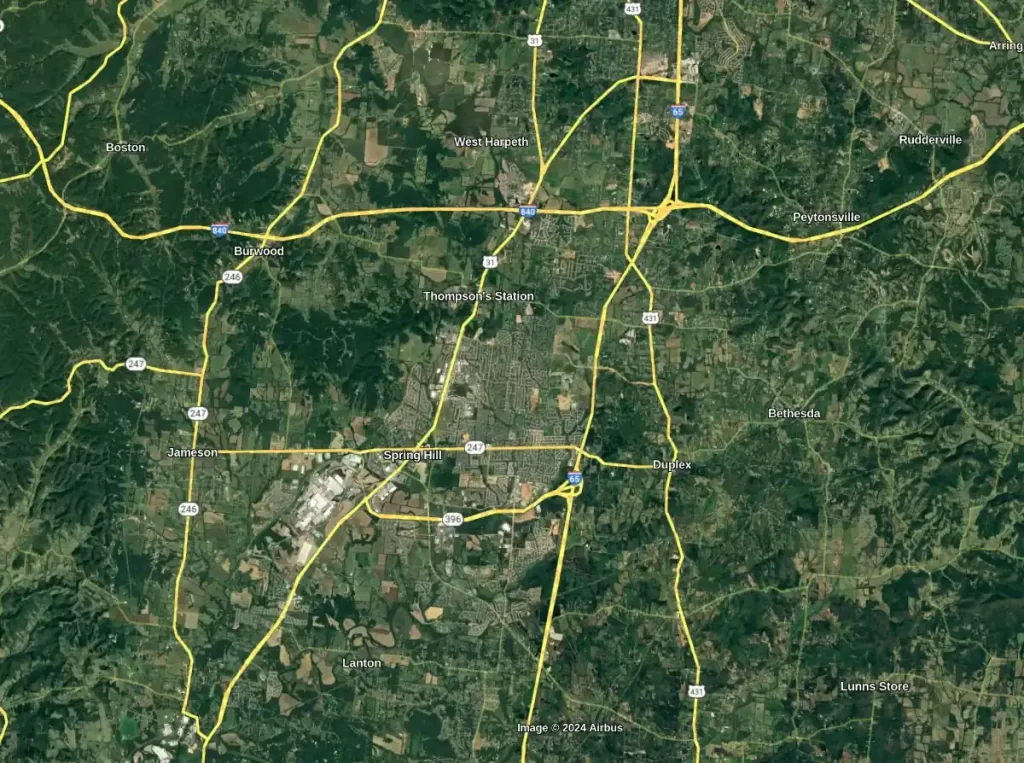 spring hill south of nashville tennessee satellite image with roads