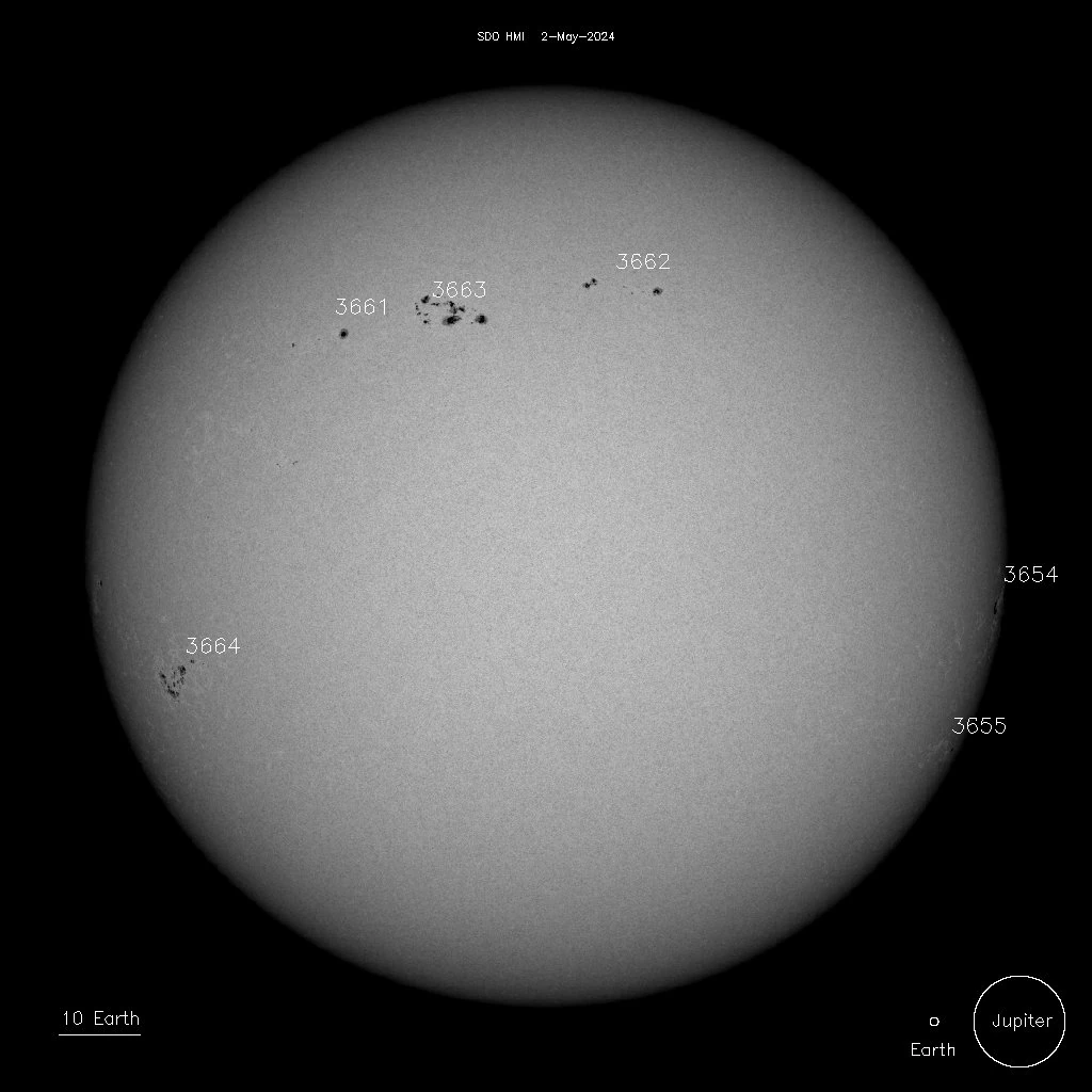 sunspots on may 2 2024 sdo hmi