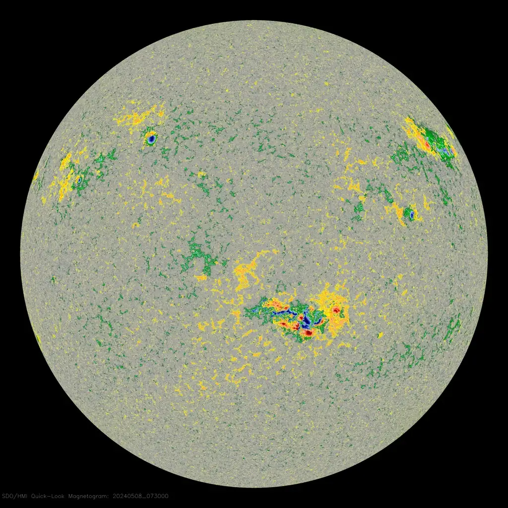 sunspots on may 8 2024 sdo hmi colorized