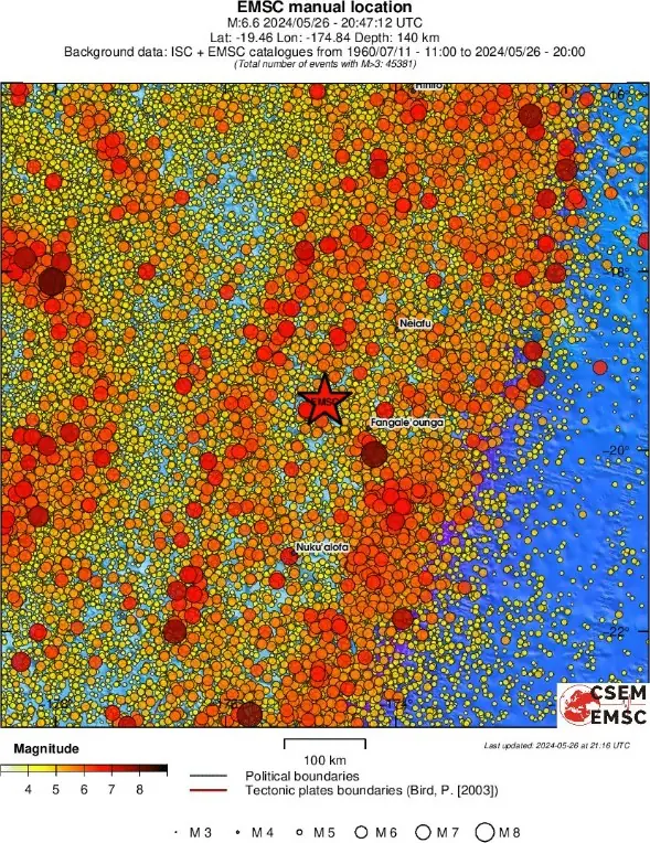 tonga m6.6 earthquake may 26 2024 emsc regional seismicity