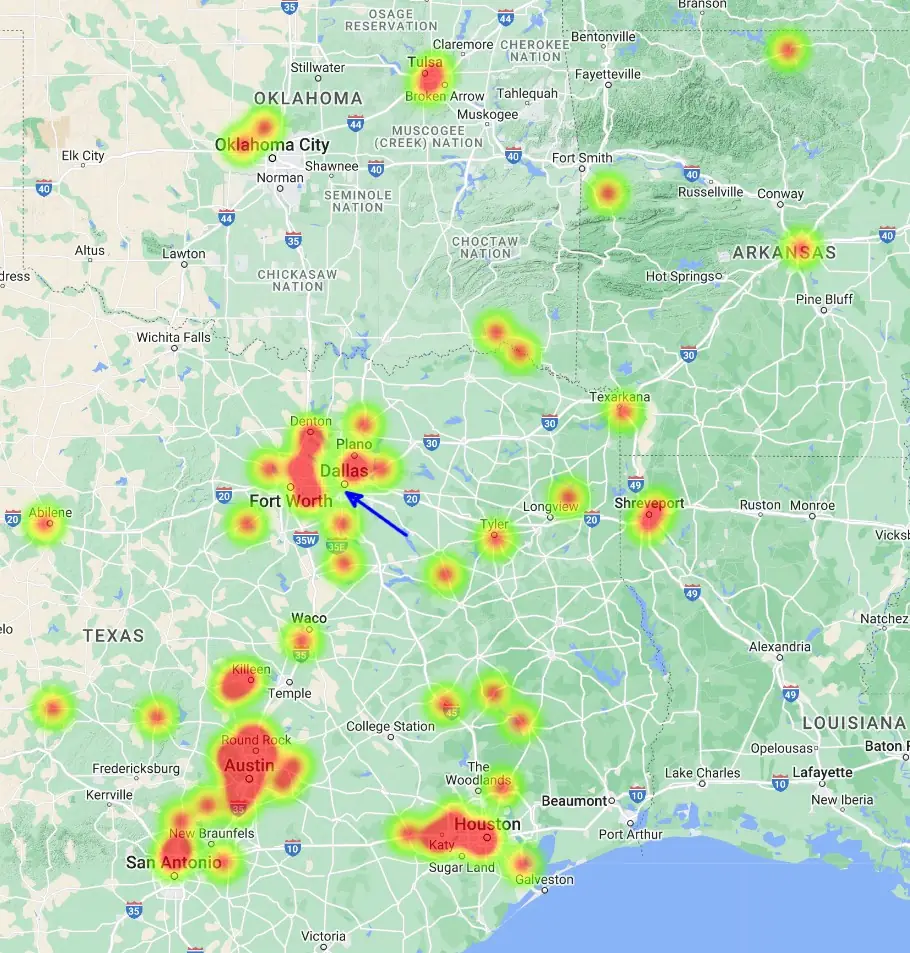 dallas texas fireball june 22 2024 heatmap