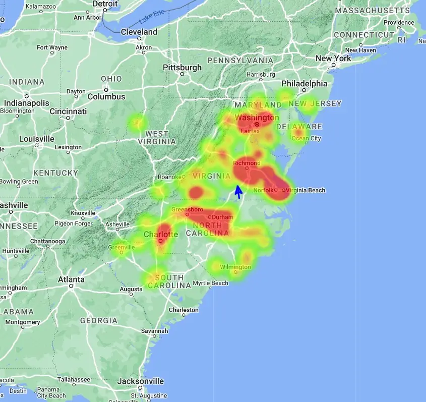 fireball over virginia june 26 2024 ams heatmap