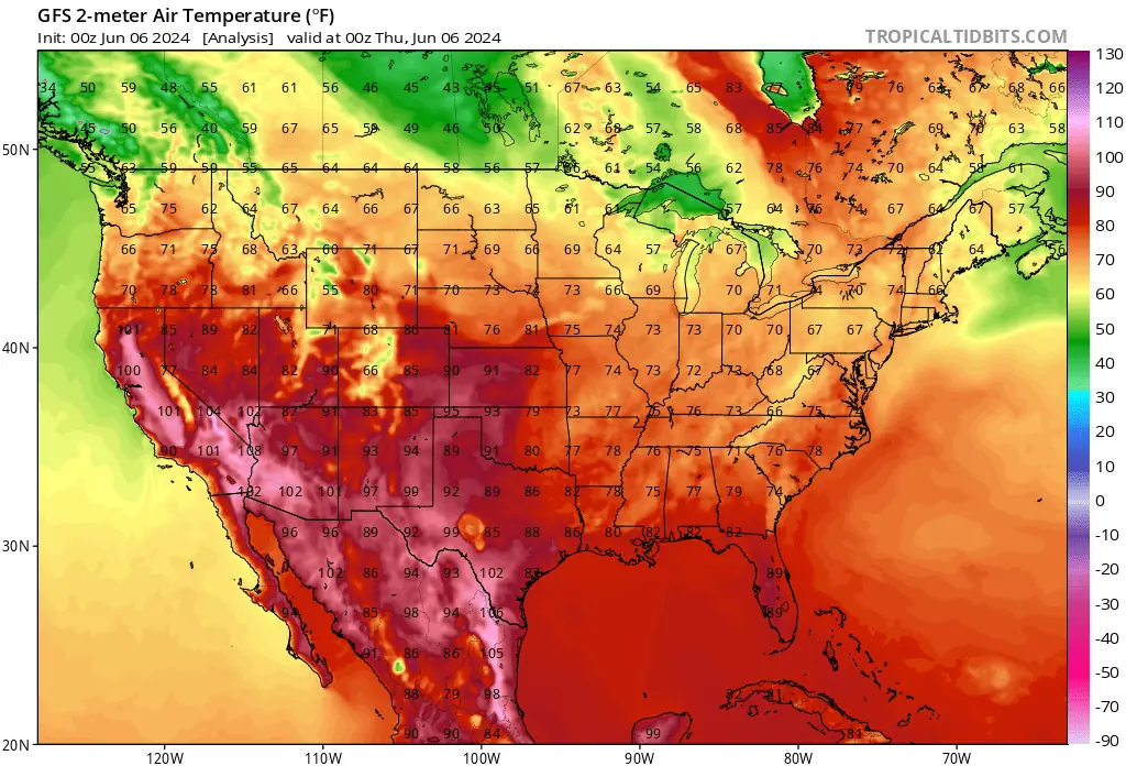 gfs_T2m_us_1 -- 00z june 6 2024
