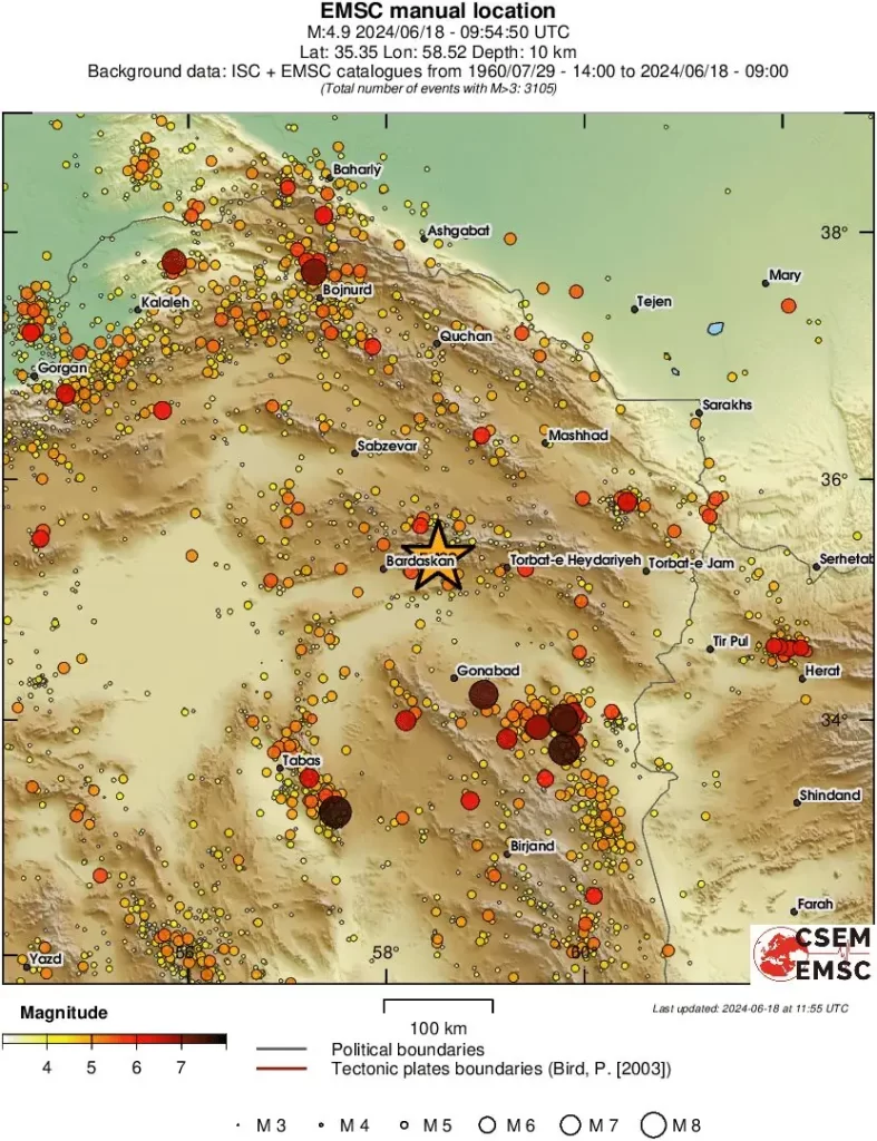 iran earthquake june 18 2024 emsc regional seismicity