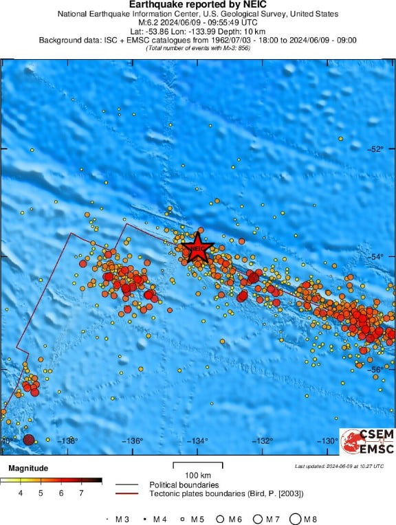 m6.2 earthquake pacifi-antarctic ridge june 9 2024 regional seismicity