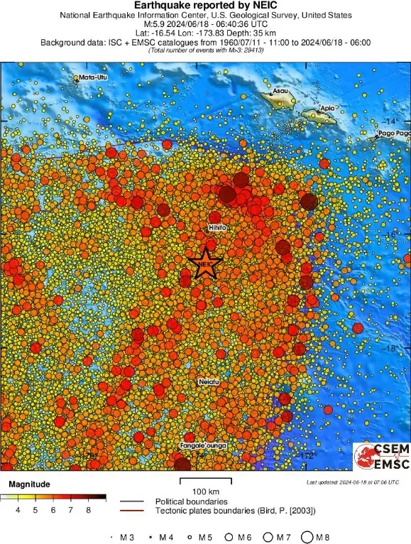 tonga m6.0 earthquake june 18 2024 emsc regional seismicity