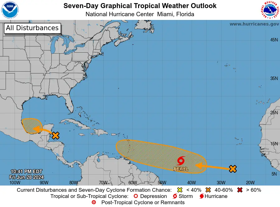 7-Day Graphical Tropical Weather Outlook June 29, 2024