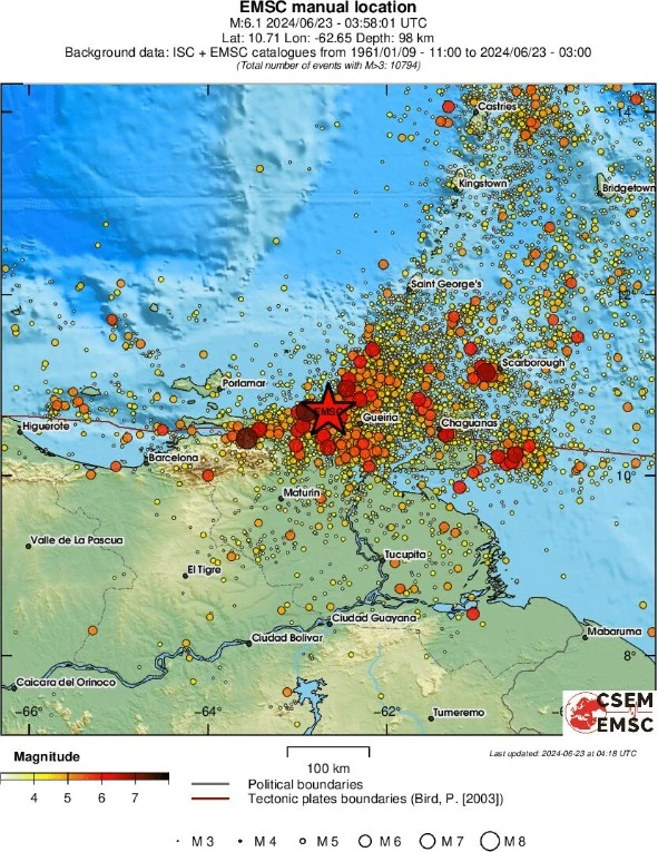 venezuela m6.0 earthquake june 23 2024 emsc regional seismicity