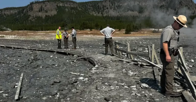 Hydrothermal explosion in Yellowstone's Biscuit Basin thermal area july 23 2024