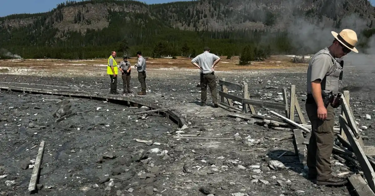 Hydrothermal explosion in Yellowstone's Biscuit Basin thermal area july 23 2024