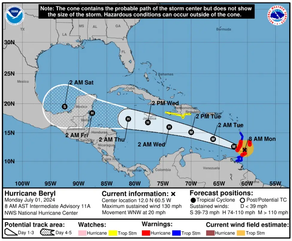 hurricane beryl nhc fcst 12z july 1 2024