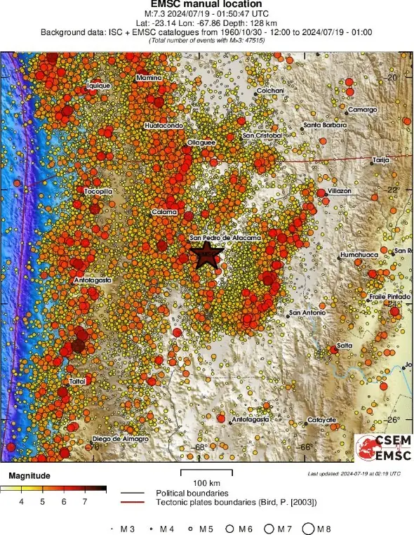 m7.4 earthquake chile july 19 2024 emsc regional seismicity