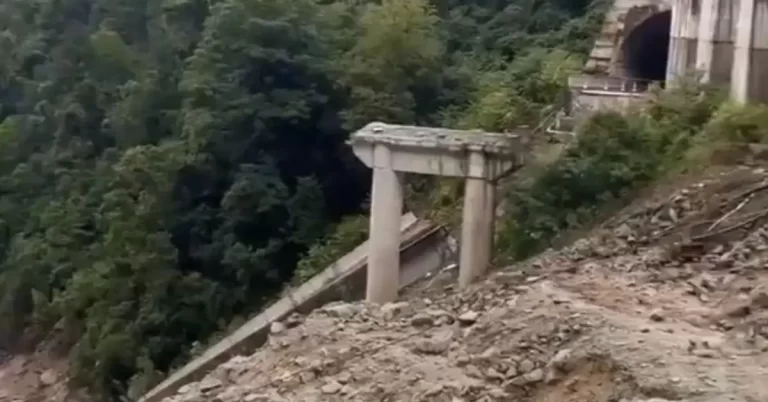Highway bridge collapses in Sichuan, China after large mudslide august 3 2024