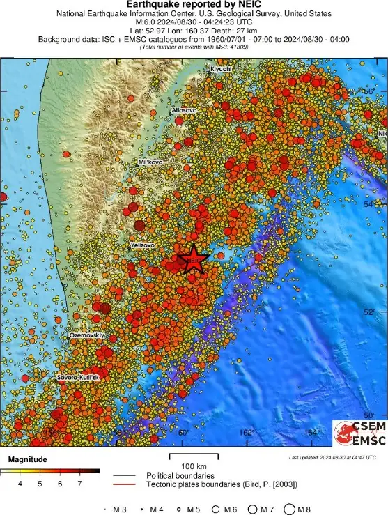 kamchatka m6.0 earthquake august 30 2024 emsc regional seismicity