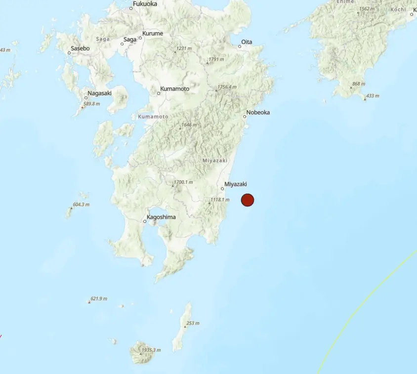 kyushu japan m7.1 earthquake august 8 2024 location map bg