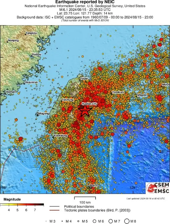 m6.1 earthquake taiwan august 15 2024 emsc regional seismicity