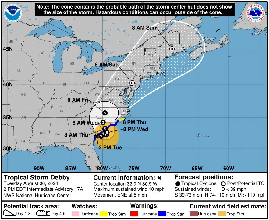 tc debby nhc forecast track 18z august 6 2024