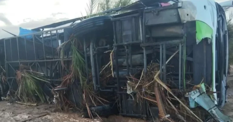 A bus that got swept away after floods in Morocco
