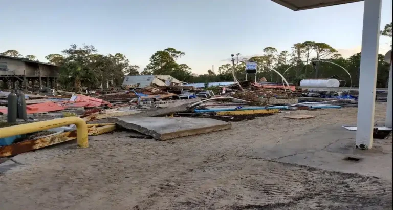 Significant damage to infrastructure caused by Hurricane Helene on Keaton Beach , Florida.