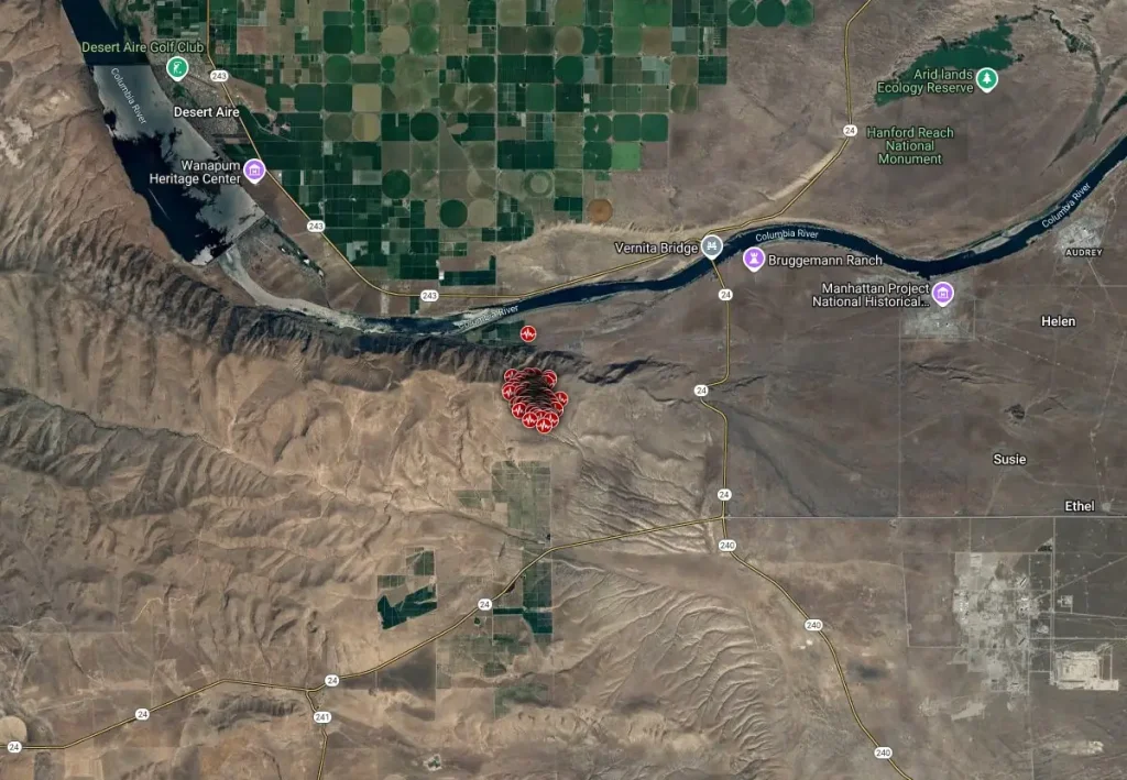 Swarm of over 100 earthquakes hits Hanford nuclear site near Tri-Cities in Washington, U.S. september 2024 bg