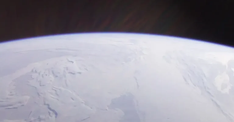 The geographic North Pole seen from the Endurance rocket ship at 768 km (477 miles) altitude above the Arctic.