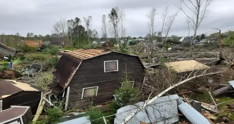 Destruction to infrastructure caused by the tornado that hit bErenzino, Klinsky District, Russia, September 28, 2024.