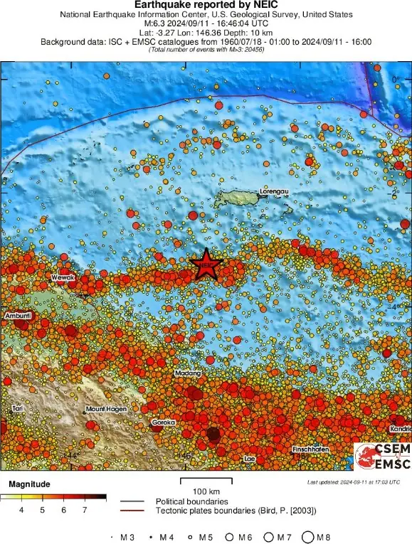 bismarck sea papua new guinea m6.3 earthquake september 11 2024 emsc regional seismicity