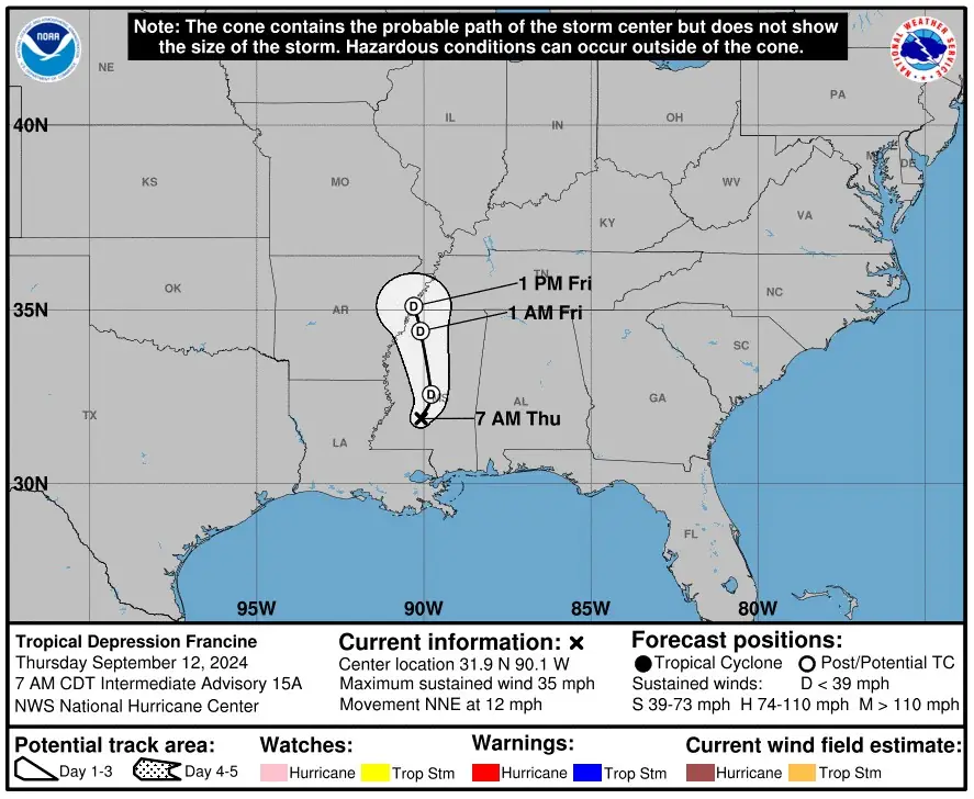 francine nhc forecast track 1200 utc on september 12 2024