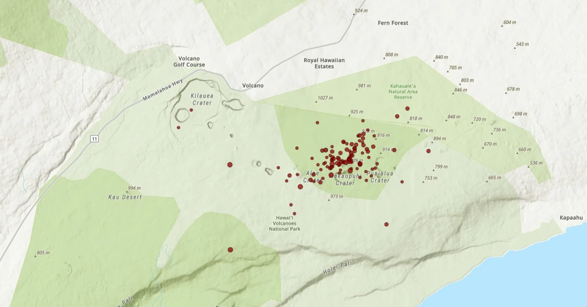 kilauea seismicity 24 hours to 1704 utc on september 16 2024