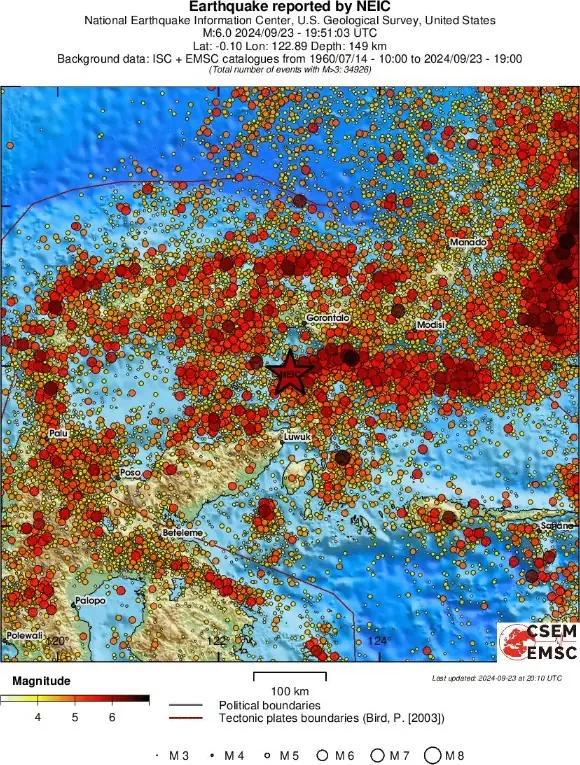 m6.0 earthquake sulawesi indonesia september 23 2024 regional seismicity