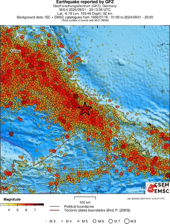 m6.4 earthquake bougainville papua new guinea september 1 2024 emsc regional seismicity