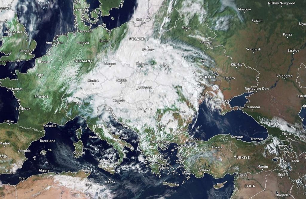 Cyclone Boris at 13:30 UTC on September 14, 2024. Credit: EUMETSAT/Meteosat, Zoom Earth, The Watchers