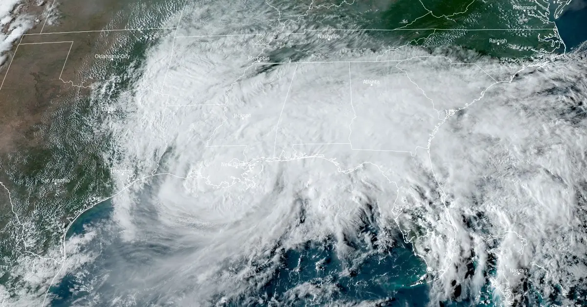 satellite image of category 2 hurricane francine making landfall in louisiana us at 2200 utc on september 11 2024