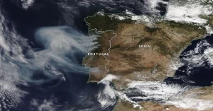satellite image of smoke produced by wildfires in portugal on september 17 2024