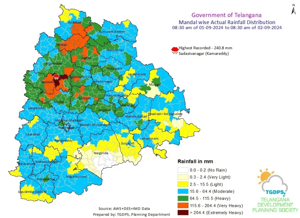 telangana rainfall distribution sep 1 to 2 2024