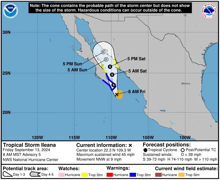 tropical storm ileana nhc forecast track 1500 utc on september 13 2024
