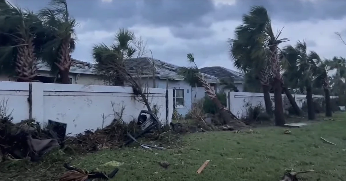 A section of the boundary wall ripped away by the EF3 tornado at Palm Beach Gardens, Florida.