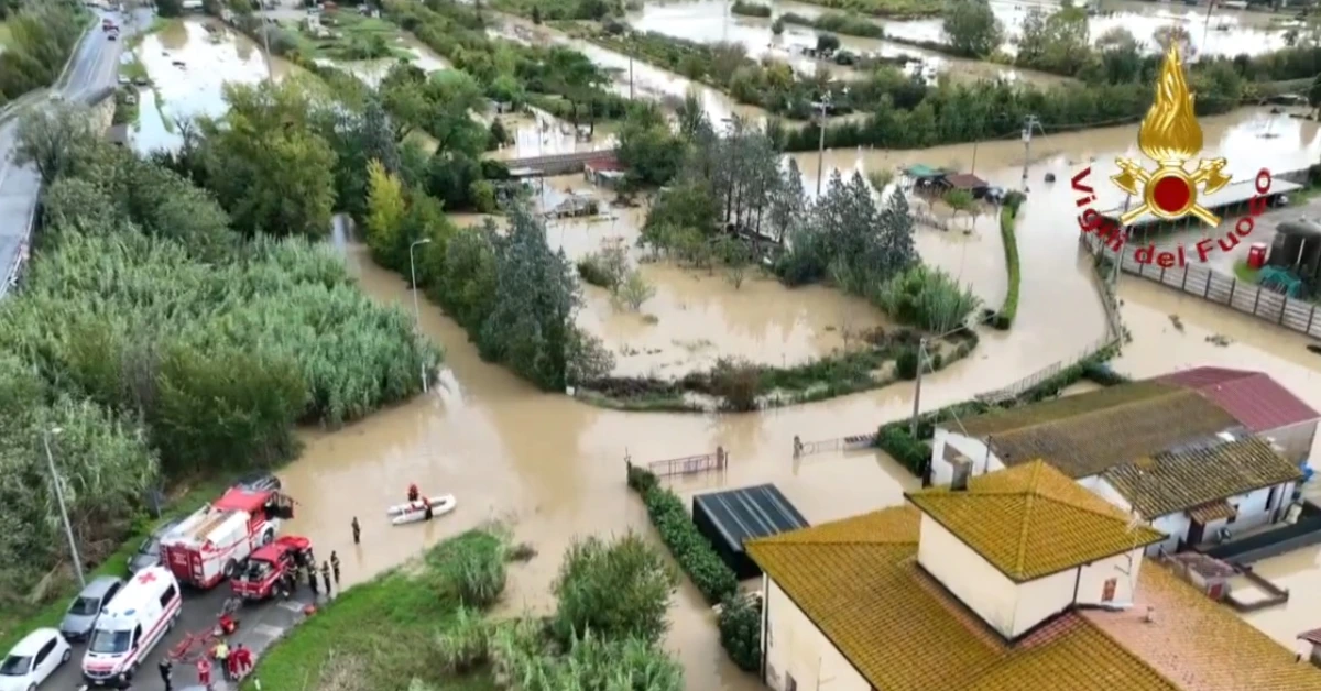 Drone shot of the flooding in Elsa.