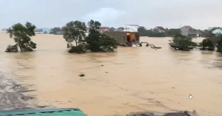 Flood submerged region in the Quang Binh province, Vietnam.