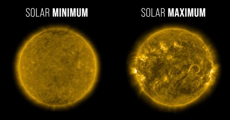 Image depicting difference in solar activity during solar maximum and minimum phases