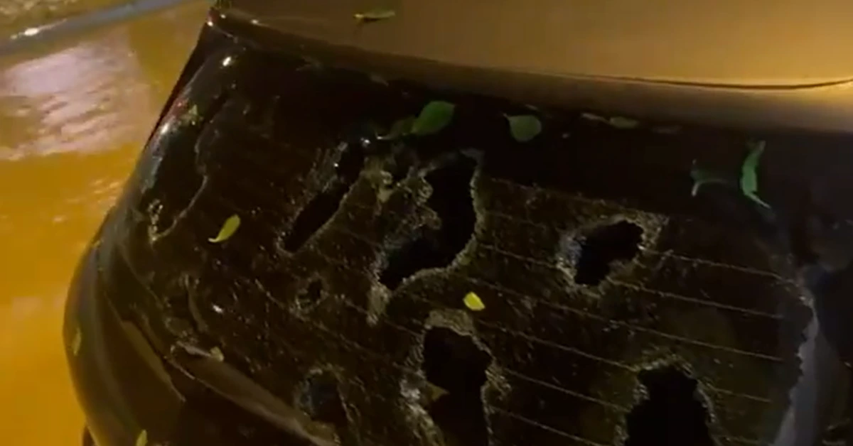 Vehicles damaged by the hail in El Ejido region, Spain.