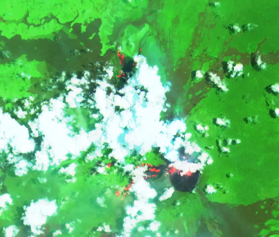 nyamulagira dr congo satellite image swir lava flow september 18 2024