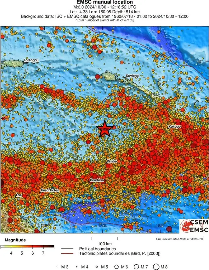papua new guinea earthquake m6.0 october 30 2024 emsc regional seismicity