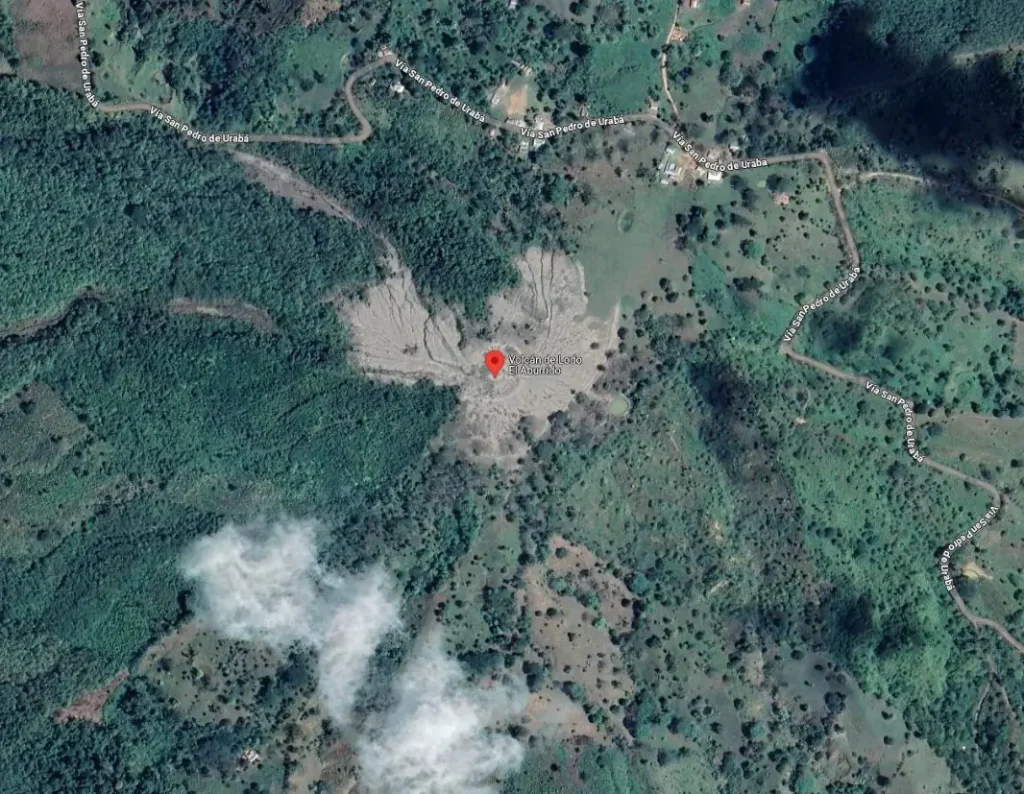 Cacahual (El Aburrido) mud volcano satellite image colombia closeup